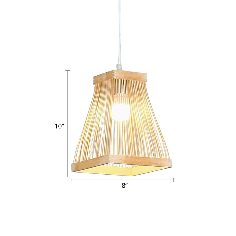 Trapezoid Bedside Pendant Lamp Bamboo 1 Bulb Nordic Style Pendulum Light in Wood Clearhalo 'Ceiling Lights' 'Modern Pendants' 'Modern' 'Pendant Lights' 'Pendants' Lighting' 2415324