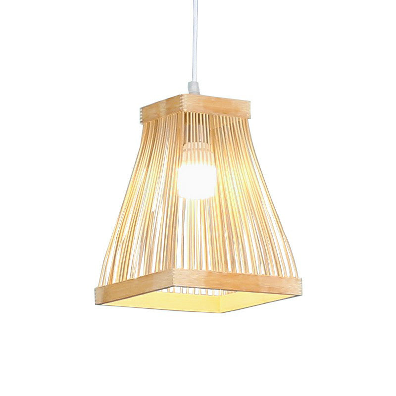 Trapezoid Bedside Pendant Lamp Bamboo 1 Bulb Nordic Style Pendulum Light in Wood Clearhalo 'Ceiling Lights' 'Modern Pendants' 'Modern' 'Pendant Lights' 'Pendants' Lighting' 2415325