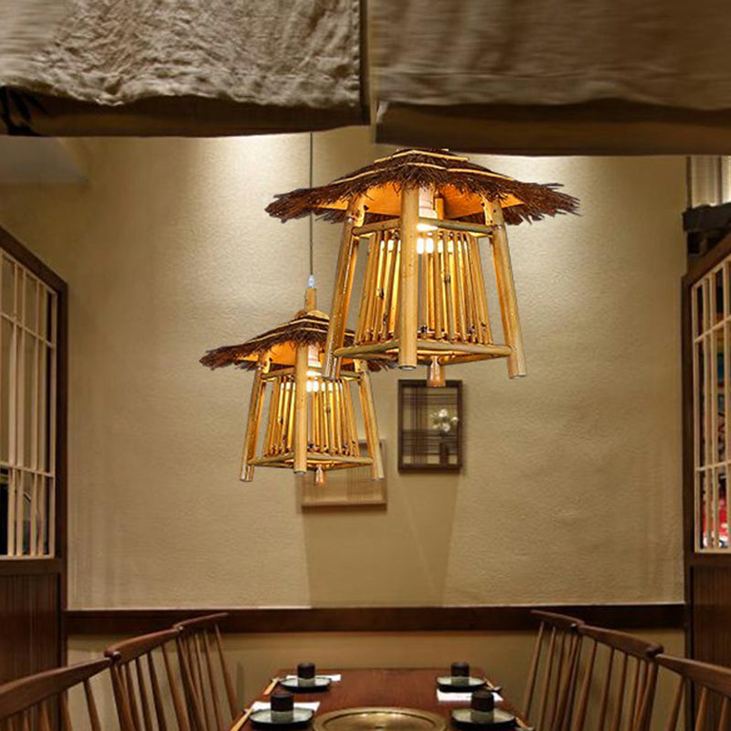 Japanese Pavilion Pendant Lighting Bamboo 1-Light Tea Room Hanging Ceiling Light in Wood Clearhalo 'Ceiling Lights' 'Modern Pendants' 'Modern' 'Pendant Lights' 'Pendants' Lighting' 2415330