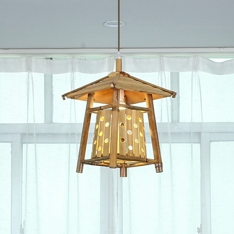 Japanese Pavilion Pendant Lighting Bamboo 1-Light Tea Room Hanging Ceiling Light in Wood Clearhalo 'Ceiling Lights' 'Modern Pendants' 'Modern' 'Pendant Lights' 'Pendants' Lighting' 2415331