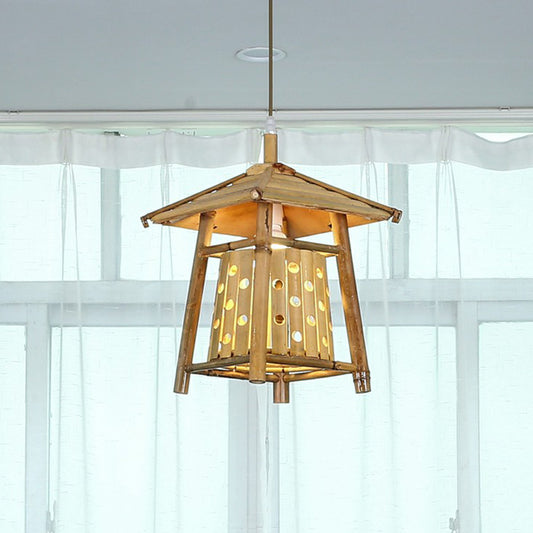 Japanese Pavilion Pendant Lighting Bamboo 1-Light Tea Room Hanging Ceiling Light in Wood Clearhalo 'Ceiling Lights' 'Modern Pendants' 'Modern' 'Pendant Lights' 'Pendants' Lighting' 2415331