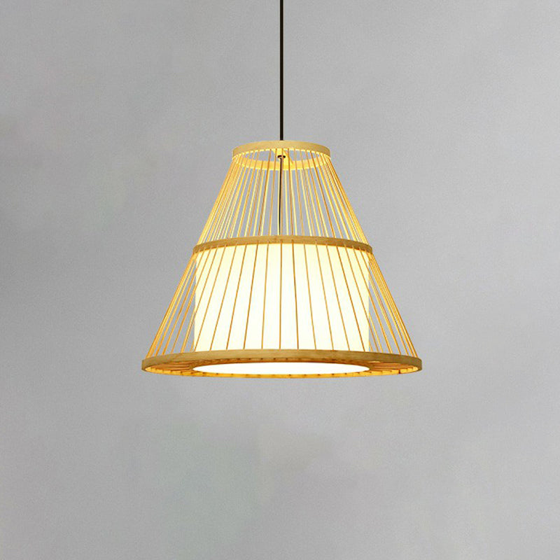 Wood Handcrafted Cage Pendant Light Asian 1 Head Bamboo Drop Lamp for Dining Room Clearhalo 'Ceiling Lights' 'Modern Pendants' 'Modern' 'Pendant Lights' 'Pendants' Lighting' 2415338