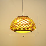 Wood Handcrafted Cage Pendant Light Asian 1 Head Bamboo Drop Lamp for Dining Room Wood Small Dome Clearhalo 'Ceiling Lights' 'Modern Pendants' 'Modern' 'Pendant Lights' 'Pendants' Lighting' 2415342