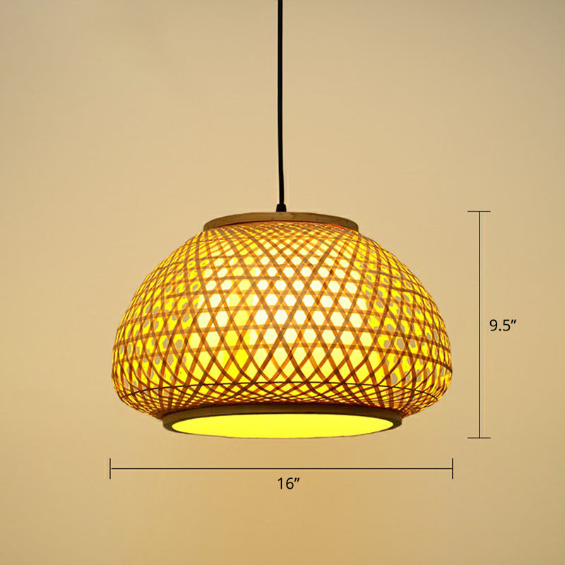 Wood Handcrafted Cage Pendant Light Asian 1 Head Bamboo Drop Lamp for Dining Room Wood Large Dome Clearhalo 'Ceiling Lights' 'Modern Pendants' 'Modern' 'Pendant Lights' 'Pendants' Lighting' 2415343
