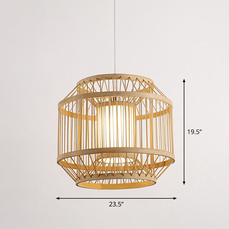 3-Shade Hanging Pendant Light Modern Bamboo Single Restaurant Ceiling Lamp in Wood Wood 23.5" Prismatic Clearhalo 'Ceiling Lights' 'Modern Pendants' 'Modern' 'Pendant Lights' 'Pendants' Lighting' 2415346