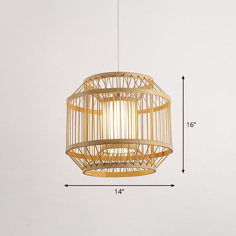 3-Shade Hanging Pendant Light Modern Bamboo Single Restaurant Ceiling Lamp in Wood Wood 16" Prismatic Clearhalo 'Ceiling Lights' 'Modern Pendants' 'Modern' 'Pendant Lights' 'Pendants' Lighting' 2415348