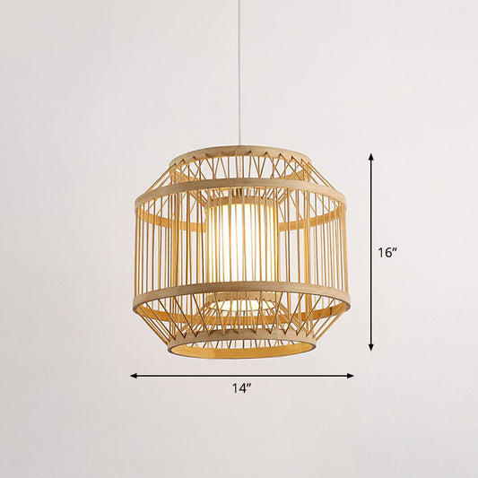 3-Shade Hanging Pendant Light Modern Bamboo Single Restaurant Ceiling Lamp in Wood Wood 16" Prismatic Clearhalo 'Ceiling Lights' 'Modern Pendants' 'Modern' 'Pendant Lights' 'Pendants' Lighting' 2415348