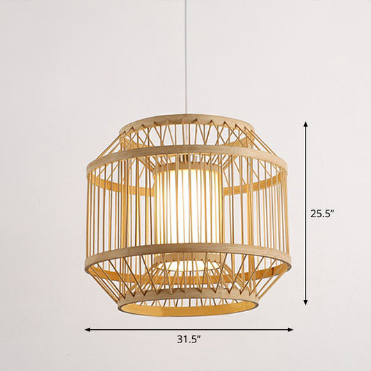 3-Shade Hanging Pendant Light Modern Bamboo Single Restaurant Ceiling Lamp in Wood Wood 31.5" Prismatic Clearhalo 'Ceiling Lights' 'Modern Pendants' 'Modern' 'Pendant Lights' 'Pendants' Lighting' 2415349