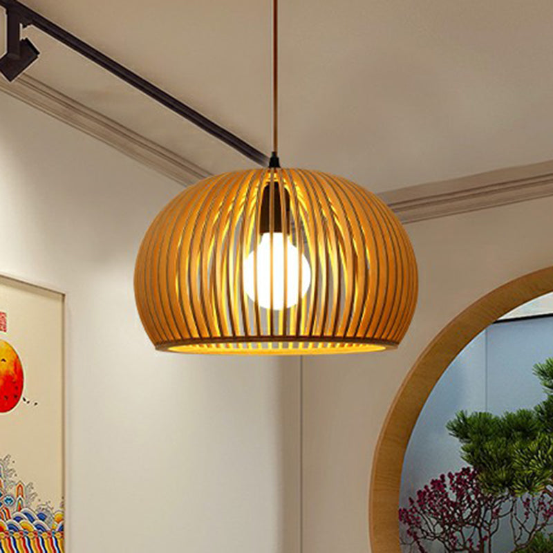 Hand-Worked Bamboo Hanging Light Fixture Asian 1 Bulb Wood Suspension Lamp for Tea Room Wood Semicircle Clearhalo 'Ceiling Lights' 'Modern Pendants' 'Modern' 'Pendant Lights' 'Pendants' Lighting' 2415354