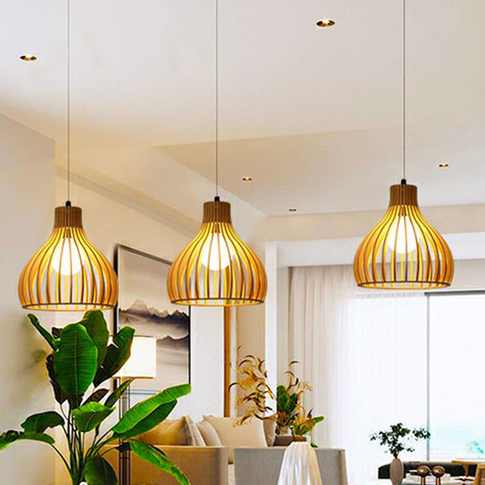 Hand-Worked Bamboo Hanging Light Fixture Asian 1 Bulb Wood Suspension Lamp for Tea Room Wood Oval Clearhalo 'Ceiling Lights' 'Modern Pendants' 'Modern' 'Pendant Lights' 'Pendants' Lighting' 2415355