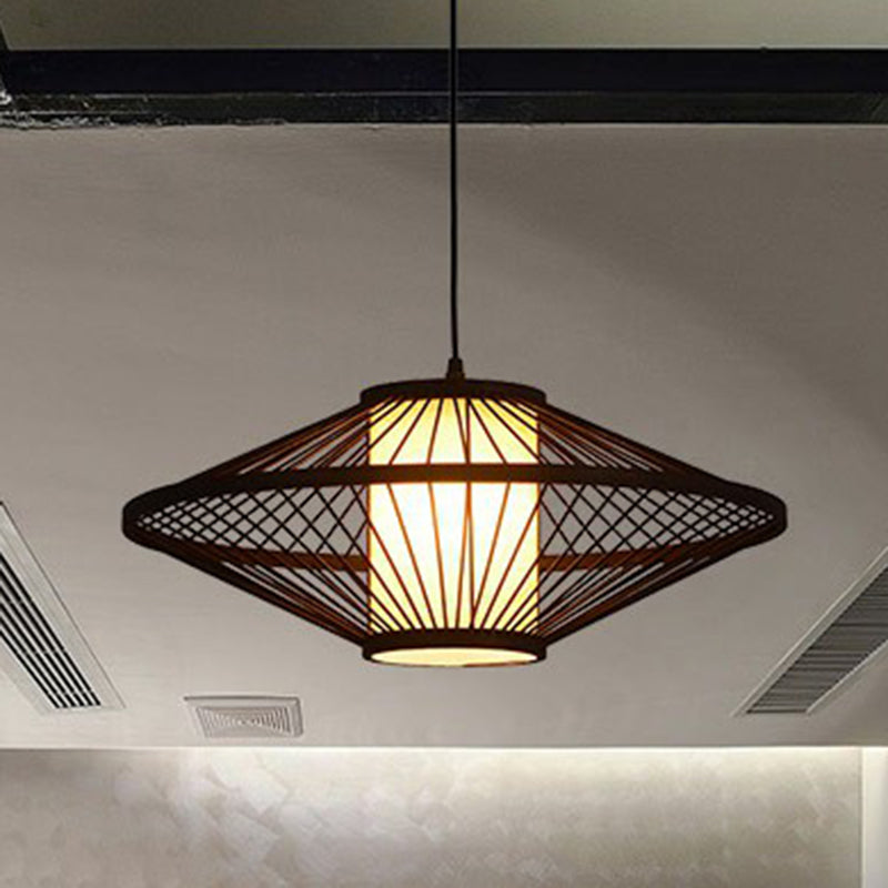 Coffee Cage Suspension Light Chinese Style 1-Light Bamboo Pendant Lighting Fixture Coffee Rugby Clearhalo 'Ceiling Lights' 'Modern Pendants' 'Modern' 'Pendant Lights' 'Pendants' Lighting' 2415359