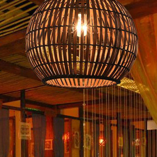 Coffee Cage Suspension Light Chinese Style 1-Light Bamboo Pendant Lighting Fixture Coffee Globe Clearhalo 'Ceiling Lights' 'Modern Pendants' 'Modern' 'Pendant Lights' 'Pendants' Lighting' 2415360