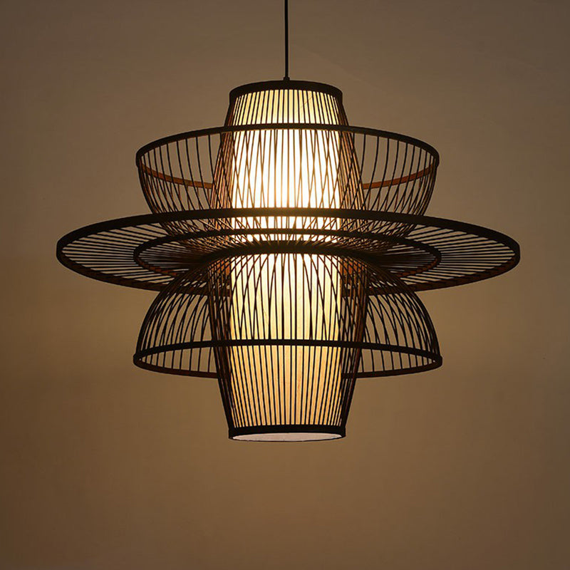 Coffee Cage Suspension Light Chinese Style 1-Light Bamboo Pendant Lighting Fixture Clearhalo 'Ceiling Lights' 'Modern Pendants' 'Modern' 'Pendant Lights' 'Pendants' Lighting' 2415364