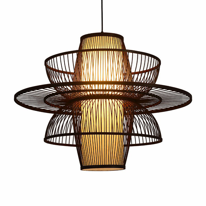 Coffee Cage Suspension Light Chinese Style 1-Light Bamboo Pendant Lighting Fixture Coffee Flower Clearhalo 'Ceiling Lights' 'Modern Pendants' 'Modern' 'Pendant Lights' 'Pendants' Lighting' 2415365