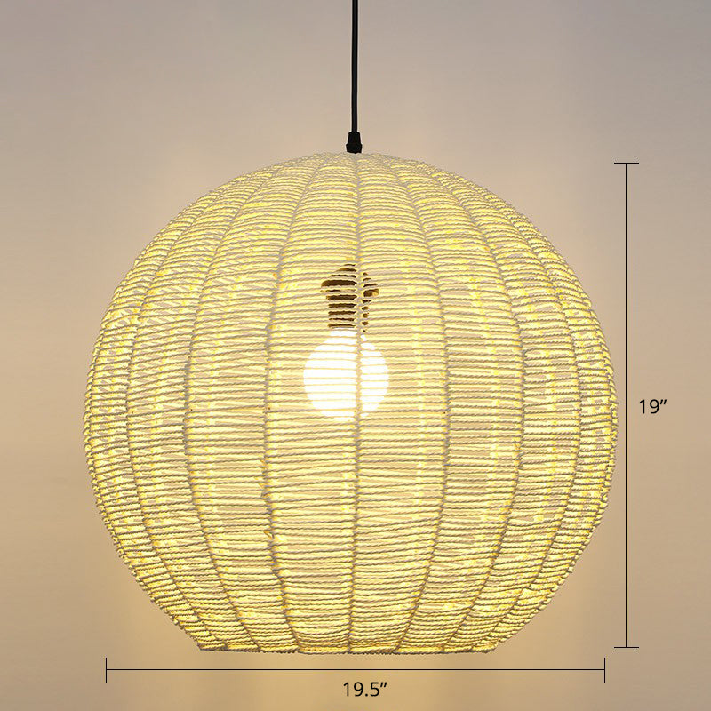 Sphere Shaped Rattan Suspension Light Minimalist 1 Head Pendant Ceiling Light for Restaurant Light Yellow 19.5" Clearhalo 'Ceiling Lights' 'Modern Pendants' 'Modern' 'Pendant Lights' 'Pendants' Lighting' 2415367
