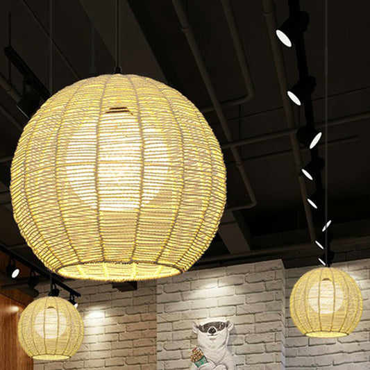 Sphere Shaped Rattan Suspension Light Minimalist 1 Head Pendant Ceiling Light for Restaurant Clearhalo 'Ceiling Lights' 'Modern Pendants' 'Modern' 'Pendant Lights' 'Pendants' Lighting' 2415368