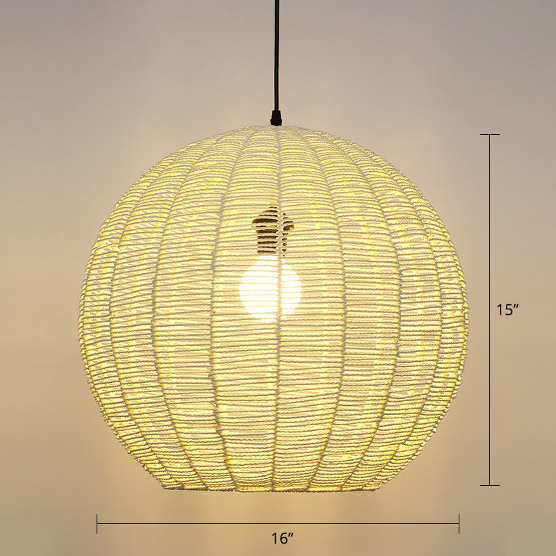 Sphere Shaped Rattan Suspension Light Minimalist 1 Head Pendant Ceiling Light for Restaurant Light Yellow 16" Clearhalo 'Ceiling Lights' 'Modern Pendants' 'Modern' 'Pendant Lights' 'Pendants' Lighting' 2415369
