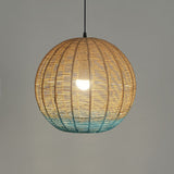 Asian Creative Spherical Pendant Lamp Rattan 1 Bulb Restaurant Ceiling Light in Wood and Blue Clearhalo 'Ceiling Lights' 'Modern Pendants' 'Modern' 'Pendant Lights' 'Pendants' Lighting' 2415375