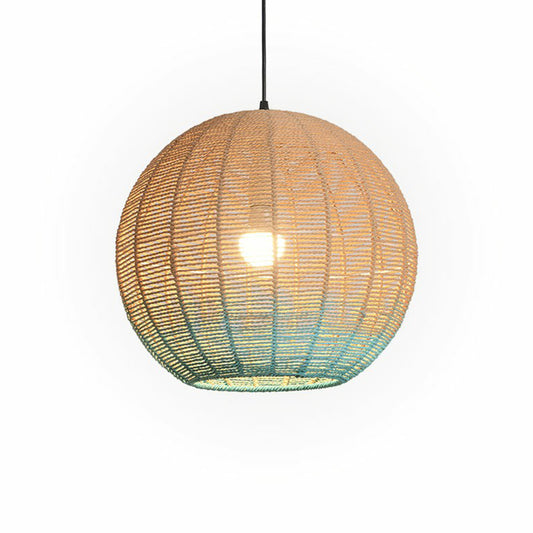 Asian Creative Spherical Pendant Lamp Rattan 1 Bulb Restaurant Ceiling Light in Wood and Blue Clearhalo 'Ceiling Lights' 'Modern Pendants' 'Modern' 'Pendant Lights' 'Pendants' Lighting' 2415376