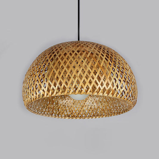 2-Layered Dome Ceiling Hang Lamp Simplicity Bamboo Single-Bulb Tea Room Pendant Light in Wood Wood 12" Clearhalo 'Ceiling Lights' 'Modern Pendants' 'Modern' 'Pendant Lights' 'Pendants' Lighting' 2415378