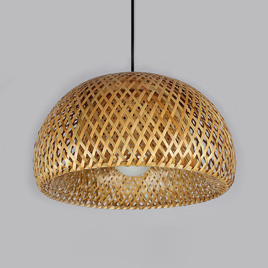 2-Layered Dome Ceiling Hang Lamp Simplicity Bamboo Single-Bulb Tea Room Pendant Light in Wood Wood 15" Clearhalo 'Ceiling Lights' 'Modern Pendants' 'Modern' 'Pendant Lights' 'Pendants' Lighting' 2415381