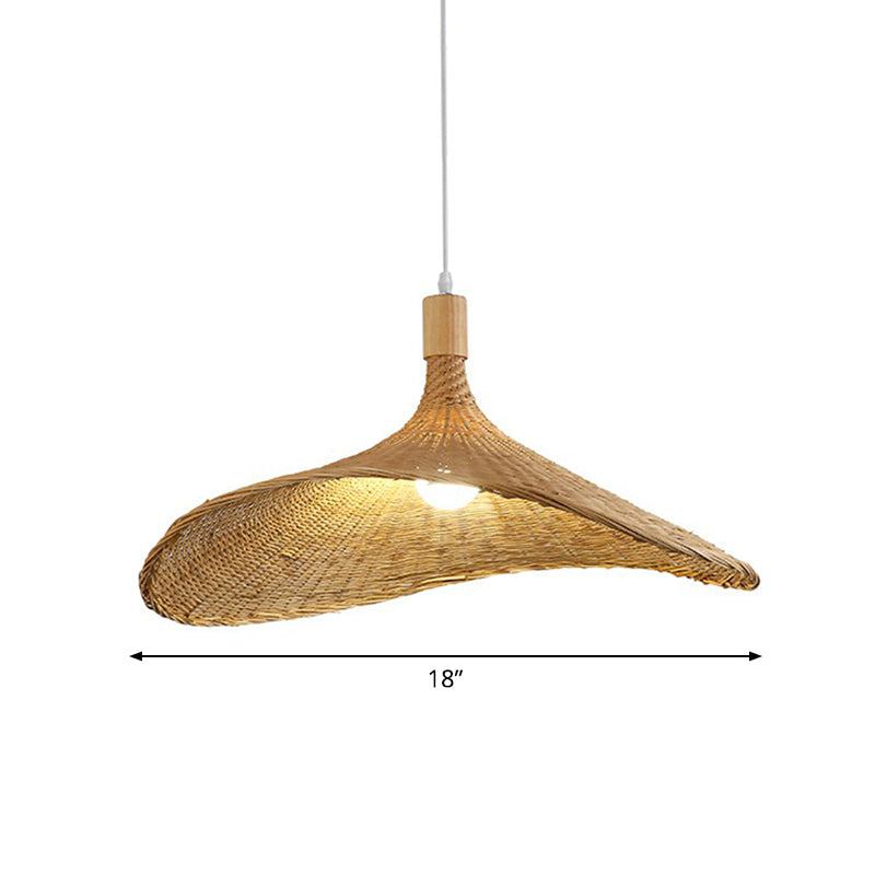 Hat Shaped Pendant Lighting Fixture Asian Bamboo 1-Light Wood Hanging Lamp for Tearoom Wood 18" Clearhalo 'Ceiling Lights' 'Modern Pendants' 'Modern' 'Pendant Lights' 'Pendants' Lighting' 2415387