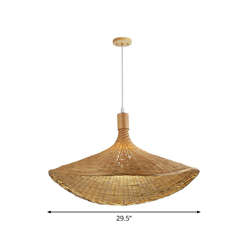 Hat Shaped Pendant Lighting Fixture Asian Bamboo 1-Light Wood Hanging Lamp for Tearoom Wood 29.5" Clearhalo 'Ceiling Lights' 'Modern Pendants' 'Modern' 'Pendant Lights' 'Pendants' Lighting' 2415389