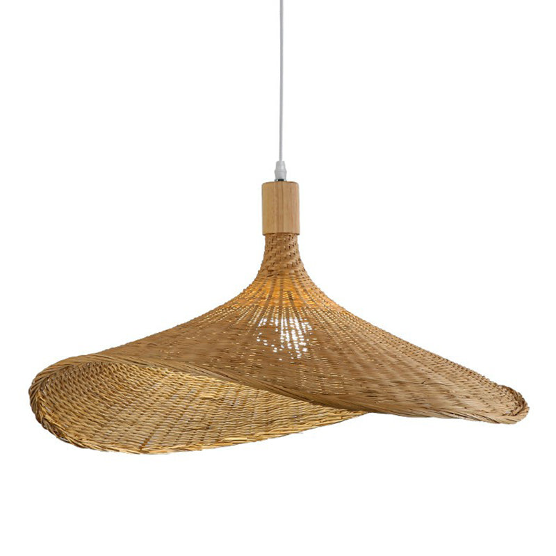Hat Shaped Pendant Lighting Fixture Asian Bamboo 1-Light Wood Hanging Lamp for Tearoom Clearhalo 'Ceiling Lights' 'Modern Pendants' 'Modern' 'Pendant Lights' 'Pendants' Lighting' 2415394