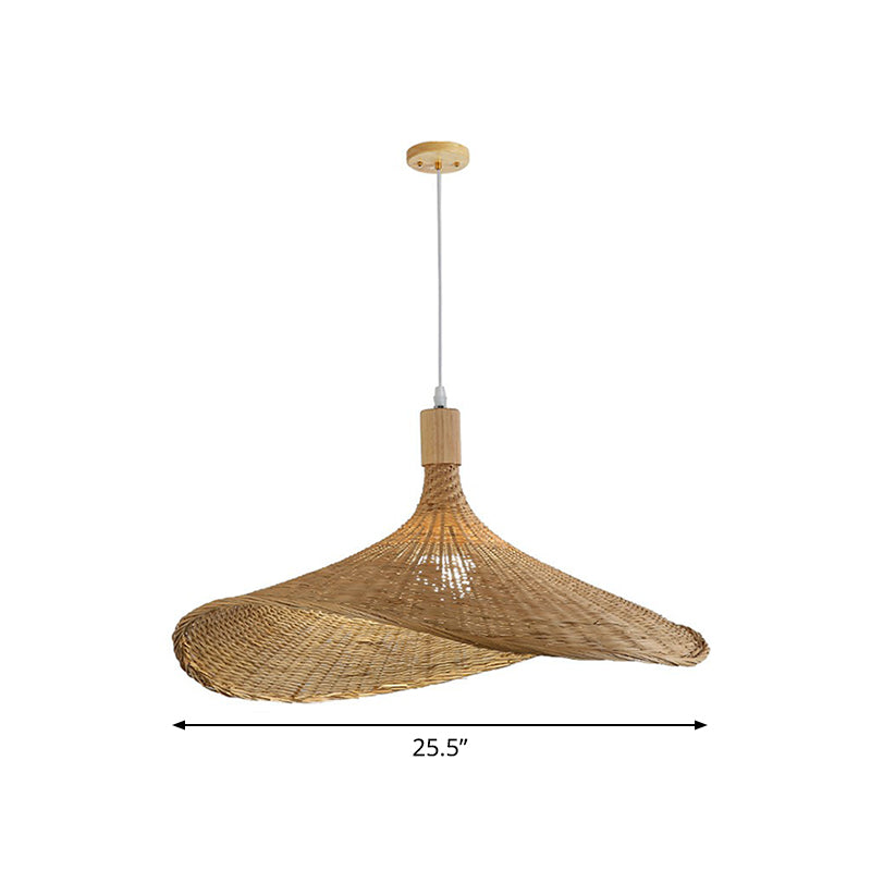 Hat Shaped Pendant Lighting Fixture Asian Bamboo 1-Light Wood Hanging Lamp for Tearoom Wood 25.5" Clearhalo 'Ceiling Lights' 'Modern Pendants' 'Modern' 'Pendant Lights' 'Pendants' Lighting' 2415395