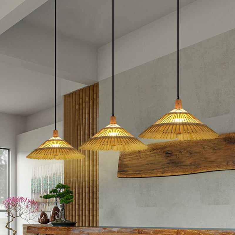 Bamboo Umbrella Pendant Light Chinoiserie 1 Head Suspension Lighting Fixture for Restaurant Clearhalo 'Ceiling Lights' 'Modern Pendants' 'Modern' 'Pendant Lights' 'Pendants' Lighting' 2415402