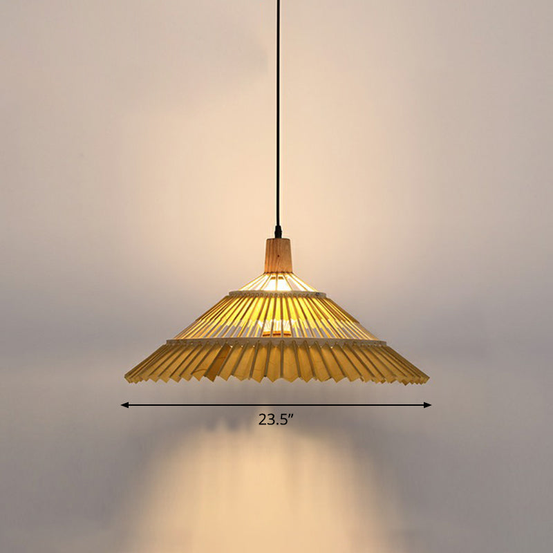 Bamboo Umbrella Pendant Light Chinoiserie 1 Head Suspension Lighting Fixture for Restaurant Wood 23.5" Clearhalo 'Ceiling Lights' 'Modern Pendants' 'Modern' 'Pendant Lights' 'Pendants' Lighting' 2415405