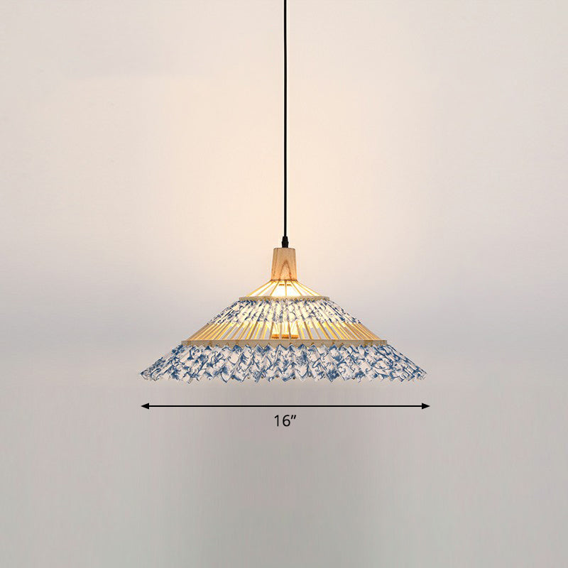 Bamboo Umbrella Pendant Light Chinoiserie 1 Head Suspension Lighting Fixture for Restaurant Light Blue 16" Clearhalo 'Ceiling Lights' 'Modern Pendants' 'Modern' 'Pendant Lights' 'Pendants' Lighting' 2415410