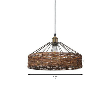 Rattan Barn Shaped Hanging Light Country Style 1 Bulb Brown Pendant for Dining Room Brown 16" Clearhalo 'Ceiling Lights' 'Modern Pendants' 'Modern' 'Pendant Lights' 'Pendants' Lighting' 2415412