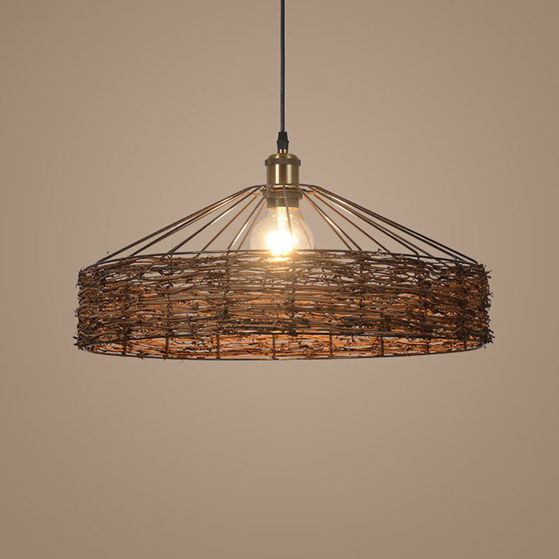 Rattan Barn Shaped Hanging Light Country Style 1 Bulb Brown Pendant for Dining Room Clearhalo 'Ceiling Lights' 'Modern Pendants' 'Modern' 'Pendant Lights' 'Pendants' Lighting' 2415414