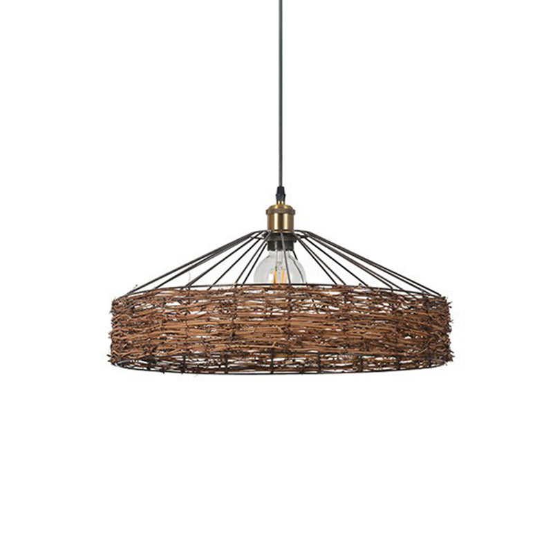 Rattan Barn Shaped Hanging Light Country Style 1 Bulb Brown Pendant for Dining Room Clearhalo 'Ceiling Lights' 'Modern Pendants' 'Modern' 'Pendant Lights' 'Pendants' Lighting' 2415416