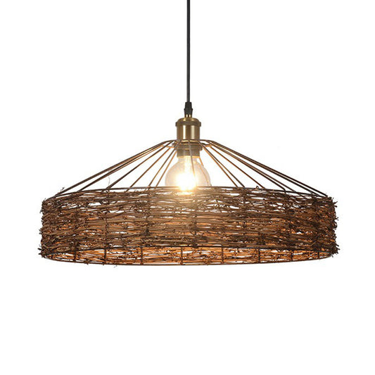 Rattan Barn Shaped Hanging Light Country Style 1 Bulb Brown Pendant for Dining Room Clearhalo 'Ceiling Lights' 'Modern Pendants' 'Modern' 'Pendant Lights' 'Pendants' Lighting' 2415417