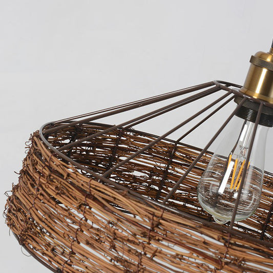 Rattan Barn Shaped Hanging Light Country Style 1 Bulb Brown Pendant for Dining Room Clearhalo 'Ceiling Lights' 'Modern Pendants' 'Modern' 'Pendant Lights' 'Pendants' Lighting' 2415418