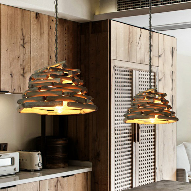 Stacked Sticks Suspension Lamp Lodge Wooden Single Dining Room Pendant Light Fixture Clearhalo 'Ceiling Lights' 'Modern Pendants' 'Modern' 'Pendant Lights' 'Pendants' Lighting' 2415419