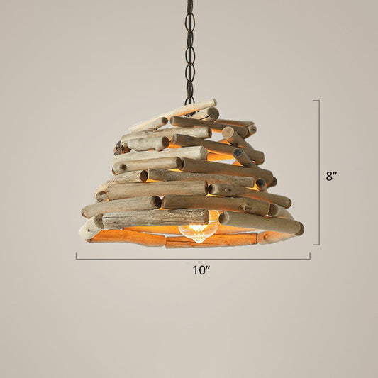Stacked Sticks Suspension Lamp Lodge Wooden Single Dining Room Pendant Light Fixture Wood 10" Clearhalo 'Ceiling Lights' 'Modern Pendants' 'Modern' 'Pendant Lights' 'Pendants' Lighting' 2415420