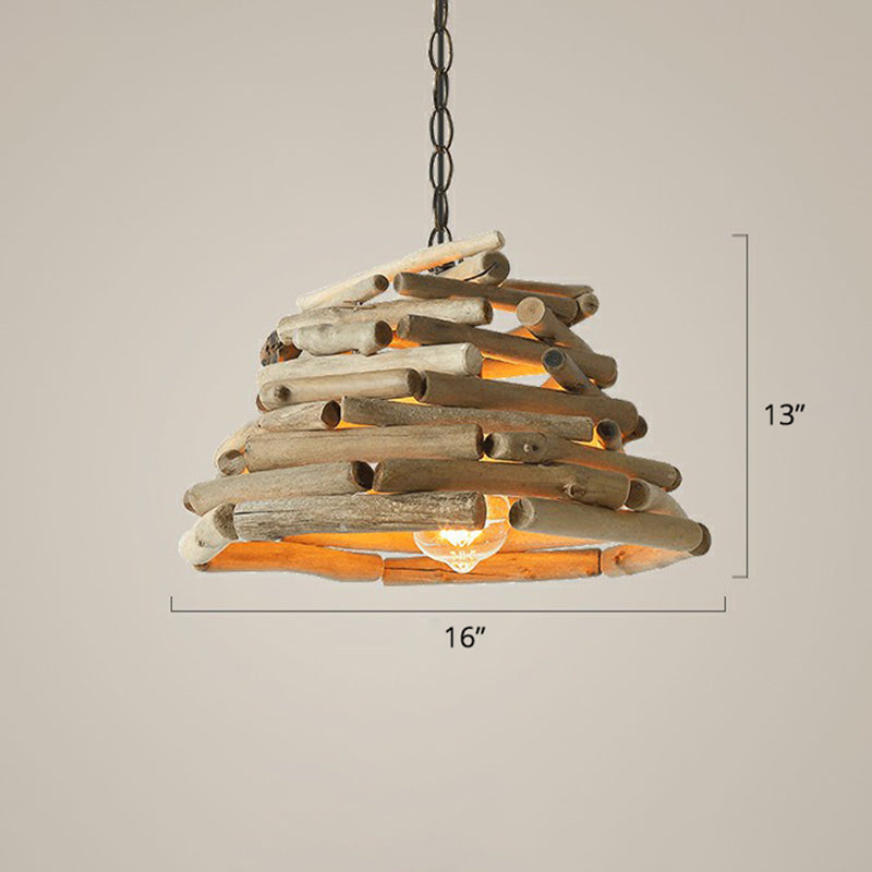 Stacked Sticks Suspension Lamp Lodge Wooden Single Dining Room Pendant Light Fixture Wood 16" Clearhalo 'Ceiling Lights' 'Modern Pendants' 'Modern' 'Pendant Lights' 'Pendants' Lighting' 2415421