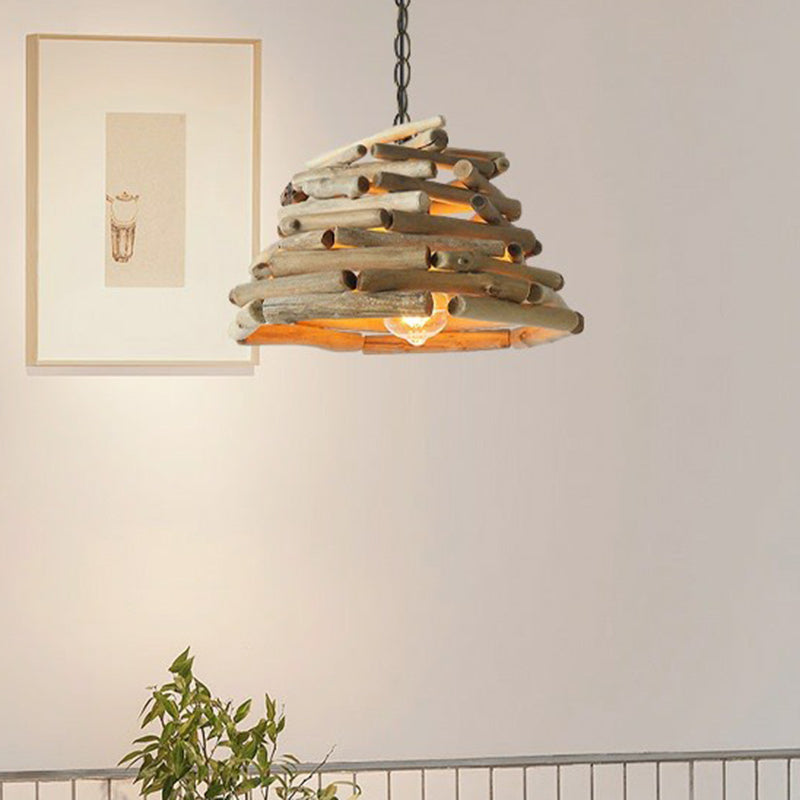 Stacked Sticks Suspension Lamp Lodge Wooden Single Dining Room Pendant Light Fixture Clearhalo 'Ceiling Lights' 'Modern Pendants' 'Modern' 'Pendant Lights' 'Pendants' Lighting' 2415422