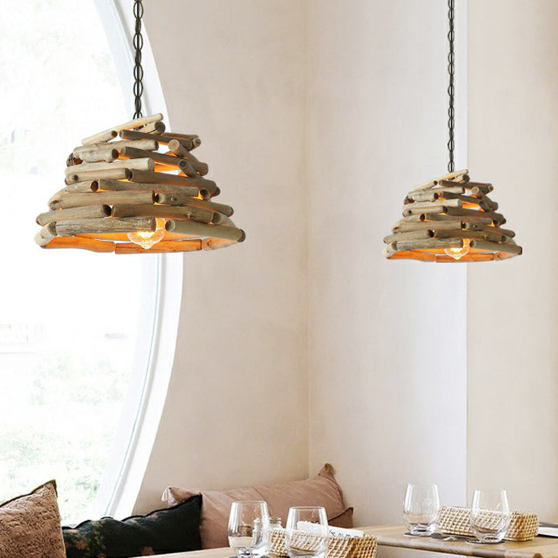 Stacked Sticks Suspension Lamp Lodge Wooden Single Dining Room Pendant Light Fixture Clearhalo 'Ceiling Lights' 'Modern Pendants' 'Modern' 'Pendant Lights' 'Pendants' Lighting' 2415424