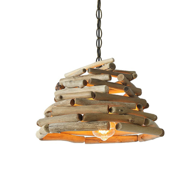 Stacked Sticks Suspension Lamp Lodge Wooden Single Dining Room Pendant Light Fixture Clearhalo 'Ceiling Lights' 'Modern Pendants' 'Modern' 'Pendant Lights' 'Pendants' Lighting' 2415425