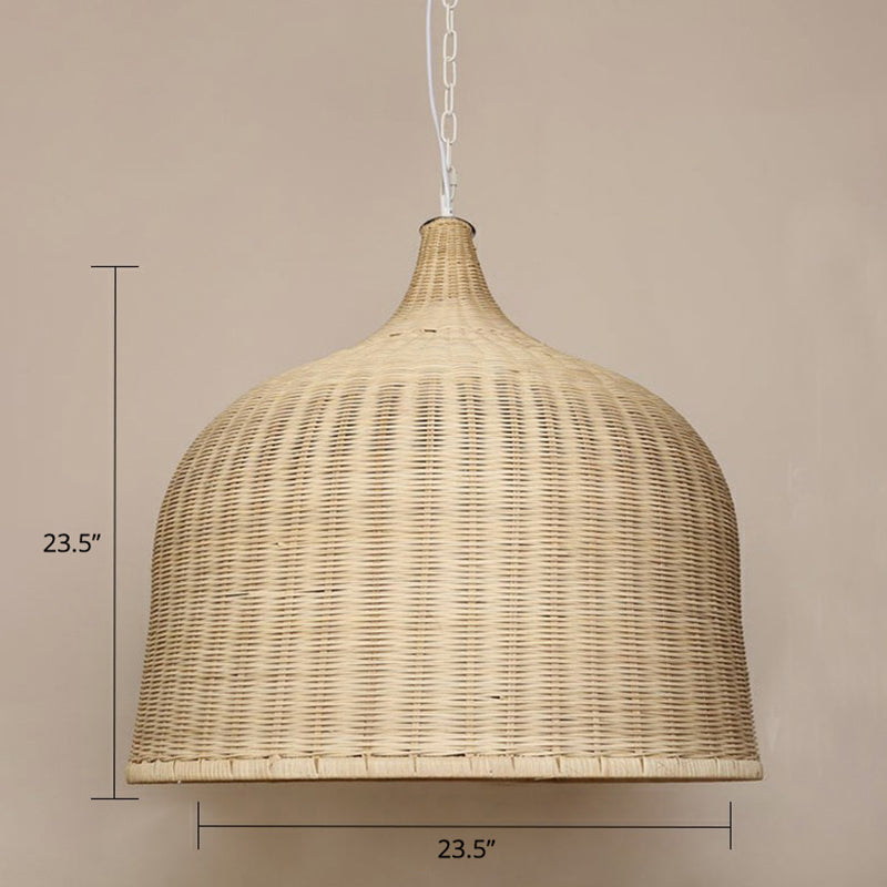 Modern Cloche Shaped Hanging Lamp Bamboo 1-Light Bedroom Ceiling Light Fixture in Wood Wood 23.5" Clearhalo 'Ceiling Lights' 'Modern Pendants' 'Modern' 'Pendant Lights' 'Pendants' Lighting' 2415427