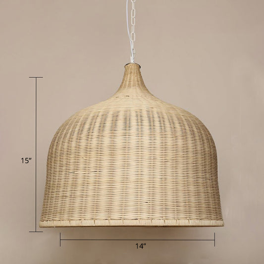 Modern Cloche Shaped Hanging Lamp Bamboo 1-Light Bedroom Ceiling Light Fixture in Wood Wood 14" Clearhalo 'Ceiling Lights' 'Modern Pendants' 'Modern' 'Pendant Lights' 'Pendants' Lighting' 2415428