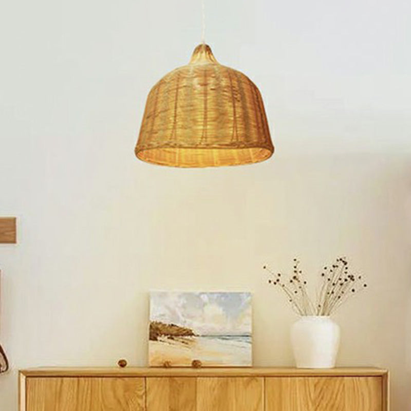 Modern Cloche Shaped Hanging Lamp Bamboo 1-Light Bedroom Ceiling Light Fixture in Wood Clearhalo 'Ceiling Lights' 'Modern Pendants' 'Modern' 'Pendant Lights' 'Pendants' Lighting' 2415431