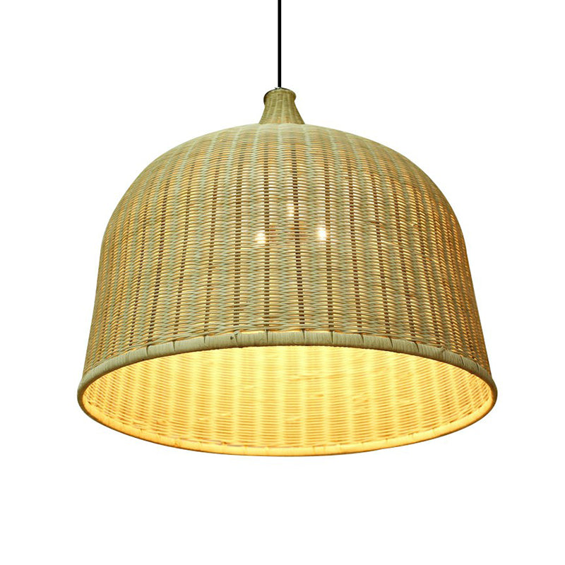 Modern Cloche Shaped Hanging Lamp Bamboo 1-Light Bedroom Ceiling Light Fixture in Wood Clearhalo 'Ceiling Lights' 'Modern Pendants' 'Modern' 'Pendant Lights' 'Pendants' Lighting' 2415432