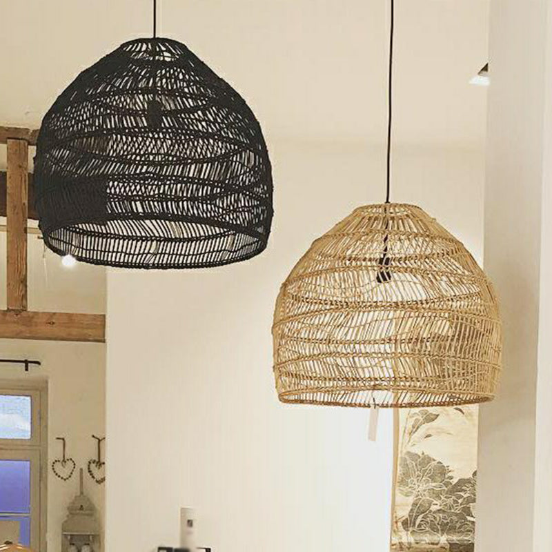Domed Bedroom Ceiling Pendant Lamp Rattan 1-Head Rustic Suspension Light Fixture Clearhalo 'Ceiling Lights' 'Modern Pendants' 'Modern' 'Pendant Lights' 'Pendants' Lighting' 2415433
