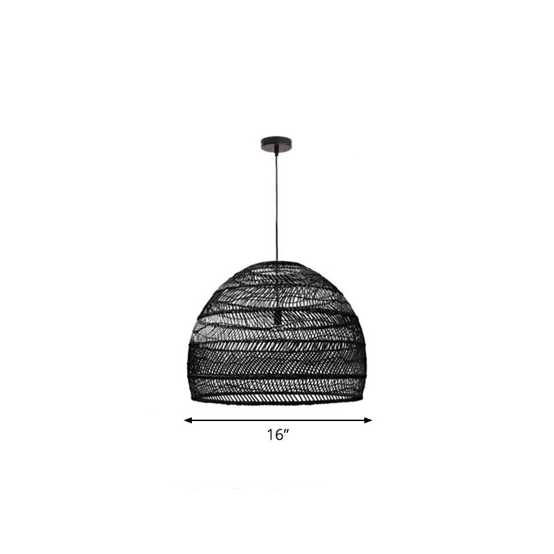 Domed Bedroom Ceiling Pendant Lamp Rattan 1-Head Rustic Suspension Light Fixture Black Small Round Clearhalo 'Ceiling Lights' 'Modern Pendants' 'Modern' 'Pendant Lights' 'Pendants' Lighting' 2415435