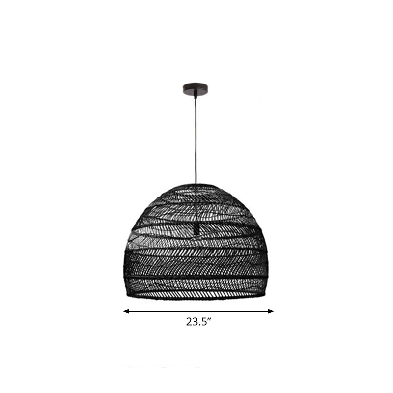 Domed Bedroom Ceiling Pendant Lamp Rattan 1-Head Rustic Suspension Light Fixture Black Large Round Clearhalo 'Ceiling Lights' 'Modern Pendants' 'Modern' 'Pendant Lights' 'Pendants' Lighting' 2415437